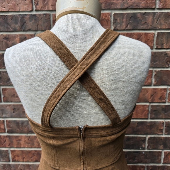 Express Women Brown Suede Like Dress Size Small Scalloped Hem Sleeveless - Picture 8 of 15